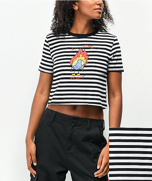 A-Lab Quinne I'm Fine Earth Black & White Stripe T-Shirt