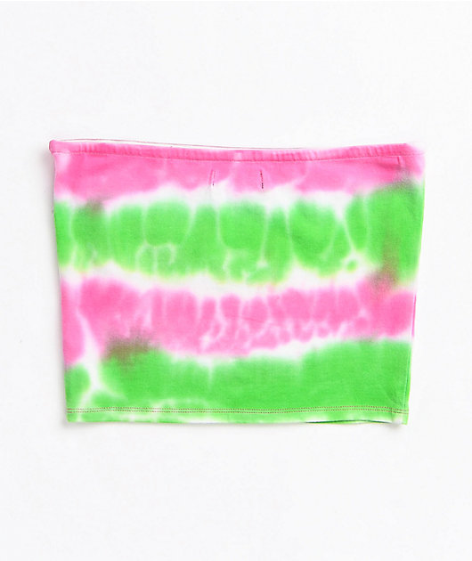 A-Lab Rayne Stripe Pink & Green Tie Dye Tube Top