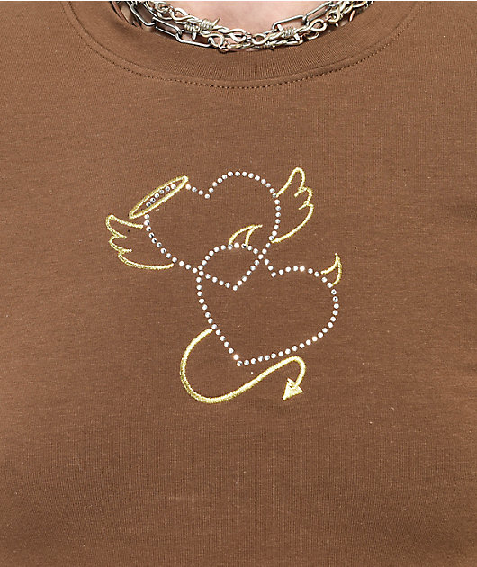 A-Lab Serina Angel Heart Brown Crop T-Shirt