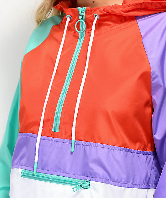 turquoise and purple jacket
