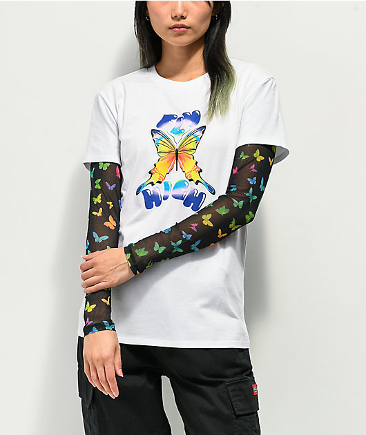 A-Lab Butterfly White Layered Long Sleeve T-Shirt