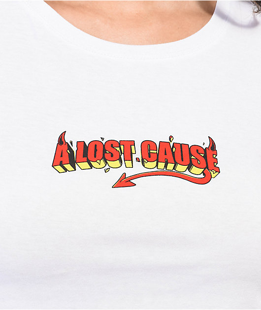 A Lost Cause Little Devil White Crop T-Shirt