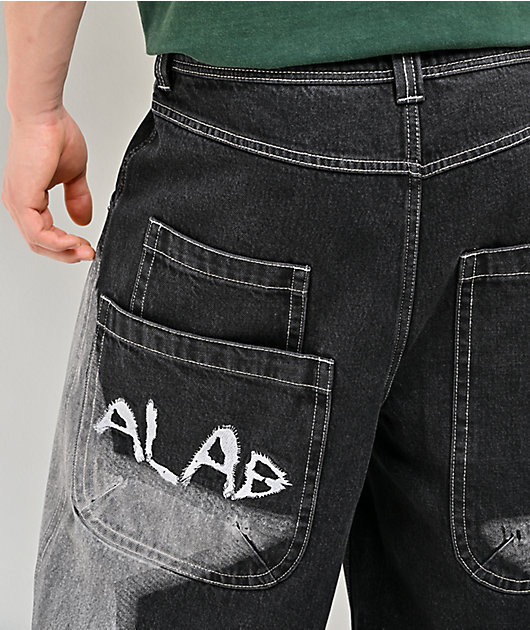 A.LAB Airbrush Star Dark Blue Wash Mega Wide Denim Shorts | Zumiez