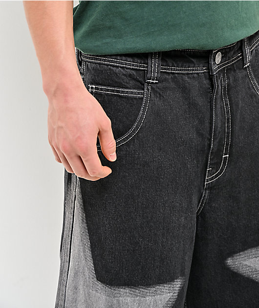 A.LAB Airbrush Star Dark Blue Wash Mega Wide Denim Shorts | Zumiez