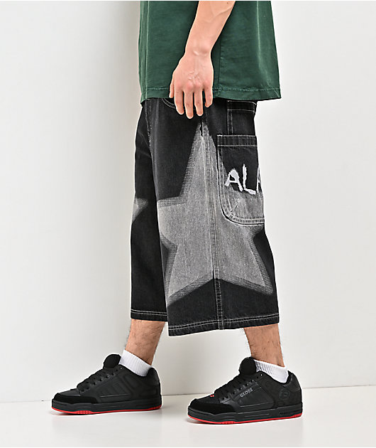 A.LAB Airbrush Star Dark Blue Wash Mega Wide Denim Shorts | Zumiez