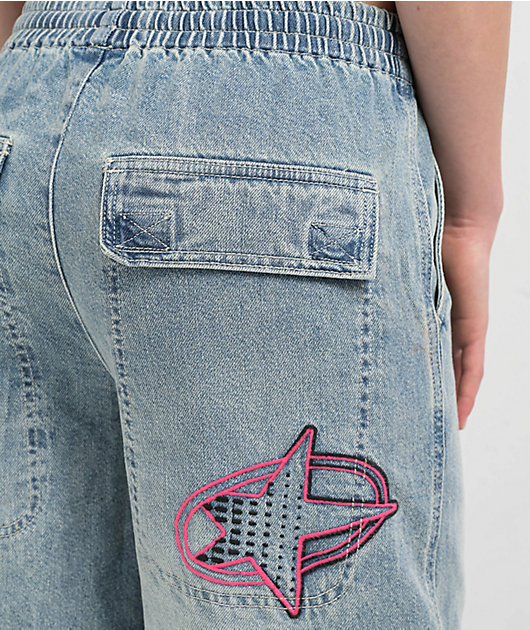 A.LAB Analog Cables Mega Rave Light Blue Wash Cargo Jeans