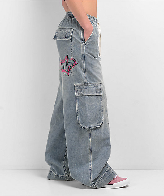 A.LAB Analog Cables Mega Rave Light Blue Wash Cargo Jeans
