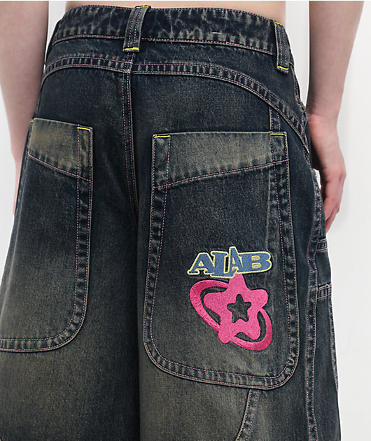 A.LAB Analog Curved Blue Wash Oversized Denim Shorts | Zumiez