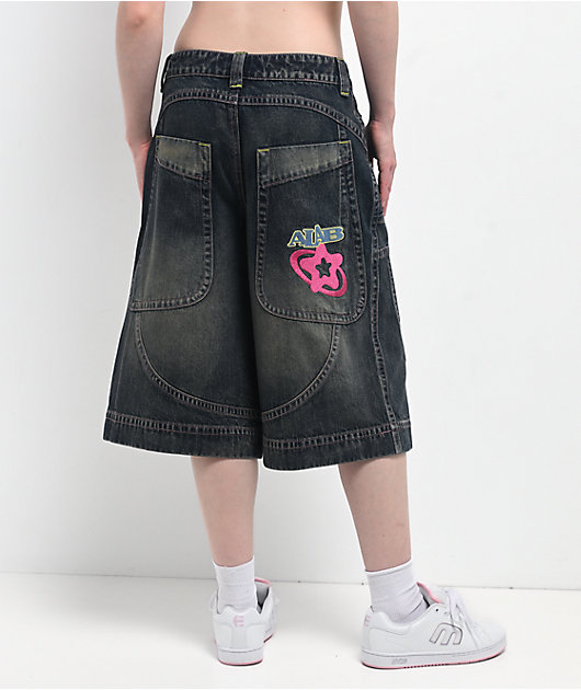 A.LAB Analog Curved Blue Wash Oversized Denim Shorts | Zumiez