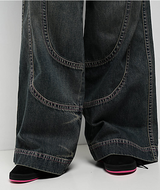 A.LAB Analog Curved Blue Wash Rave Jeans | Zumiez