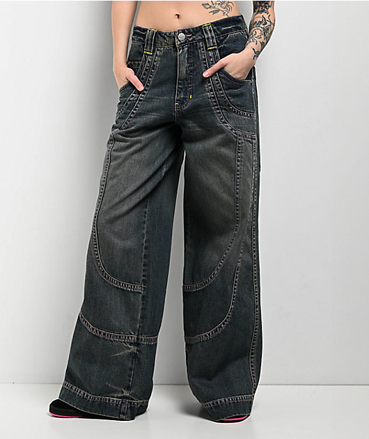 A.LAB Analog Curved Blue Wash Rave Jeans | Zumiez