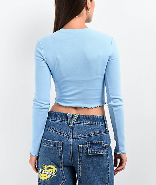 A.LAB Audrina Flower Light Blue Long Sleeve Crop T-Shirt