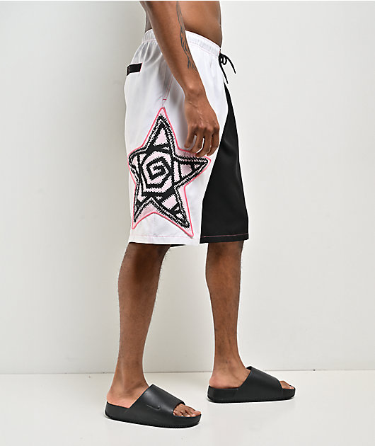 A.LAB Bass Star Piped White & Black Board Shorts