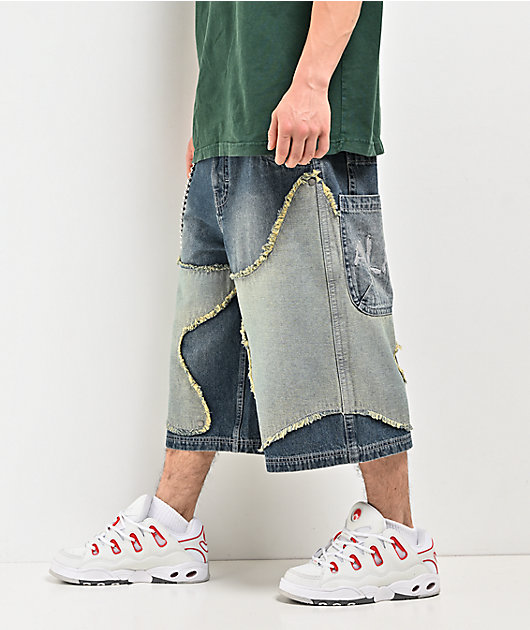 A.LAB Chain Star Blue Wash Mega Wide Denim Shorts | Zumiez