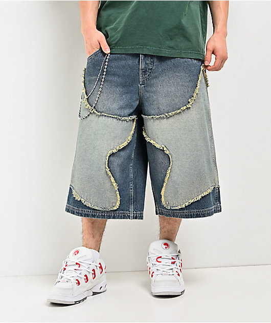 A.LAB Chain Star Blue Wash Mega Wide Denim Shorts