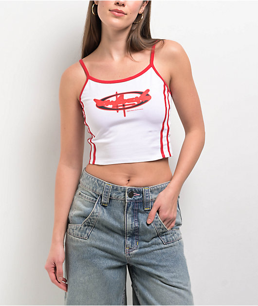 A.LAB Cherry White & Red Crop Tank Top