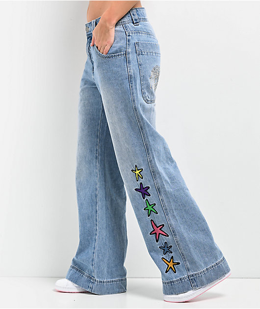 Star Back Pocket Seam Detail Flare Jeans