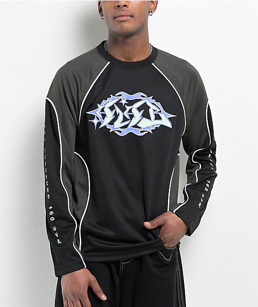 【2plan】Never Off The Mesh Jersey Tee A.LAB Frequency Black & Green Long Sleeve Mesh Jersey | Zumiez