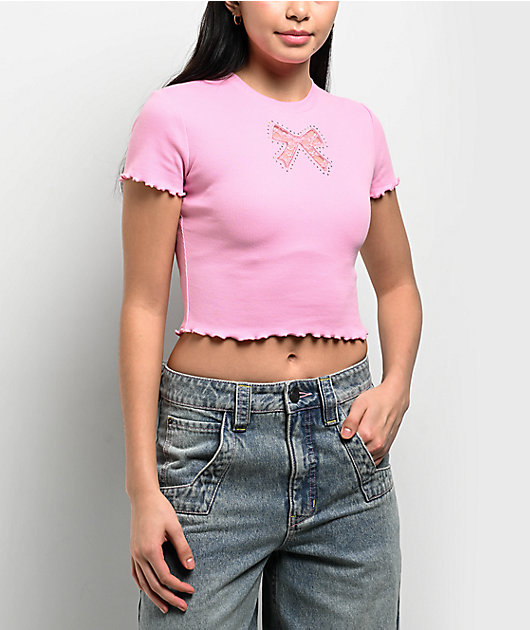 A.LAB Katrina Bow Cutout Pink Crop T-Shirt | Zumiez