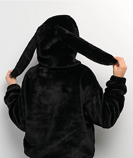 A.LAB Kendallie Bunny Faux Fur Black Hoodie | Zumiez