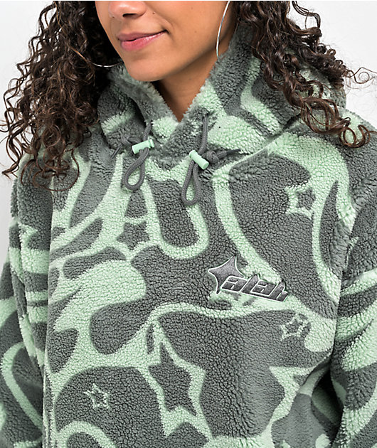 Kendallie Warpy Star Jade Crop Fleece Hoodie Zumiez