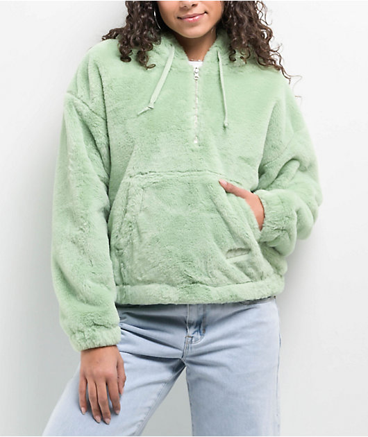 A.LAB Kendra Frog Green Sherpa Half Zip Hoodie