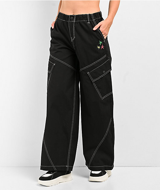 A.LAB Leo Y2K Rave Black Wide Leg Cargo Pants | Zumiez