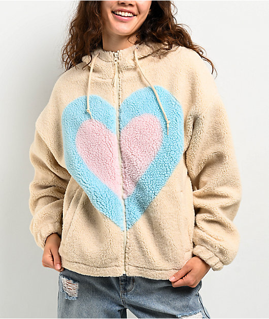 テヨン トレカ パーカー slowacid×teddy  A.LAB Lydia Teddy Heart White & Blurple Sherpa Zip Hoodie | Zumiez