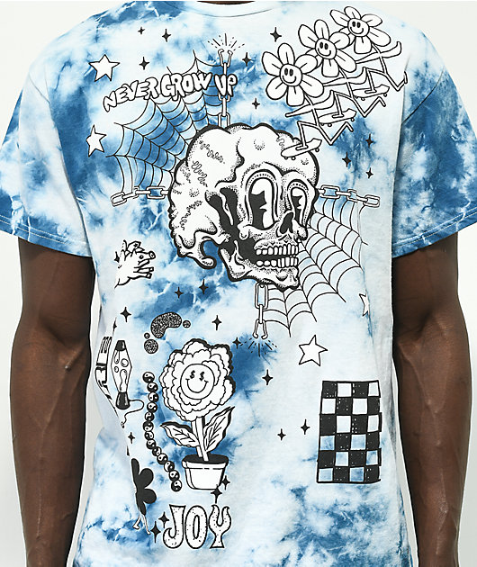 A.LAB Never Grow Up Blue & White Tie Dye T-Shirt