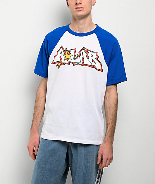 A.LAB Pixel White & Blue Raglan T-Shirt | Zumiez