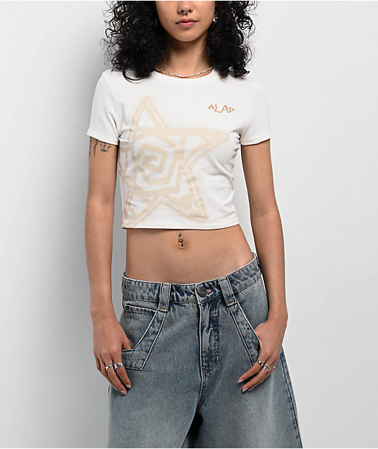A.LAB Serina Star Off White Crop T-Shirt