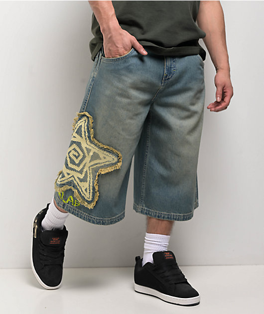 A.LAB Star Blue Wash Mega Rave Shorts | Zumiez