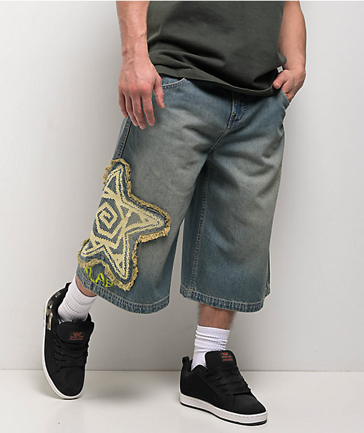 A.LAB Star Blue Wash Mega Rave Shorts | Zumiez
