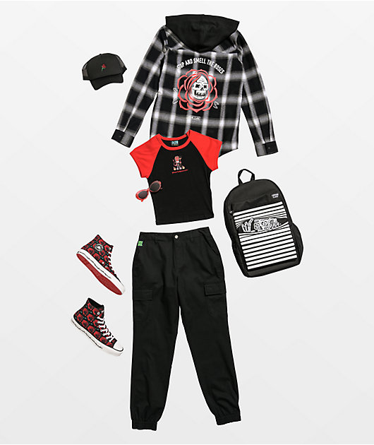 A.LAB Tammie Devil's Advocate Black & Red Raglan Crop T-Shirt