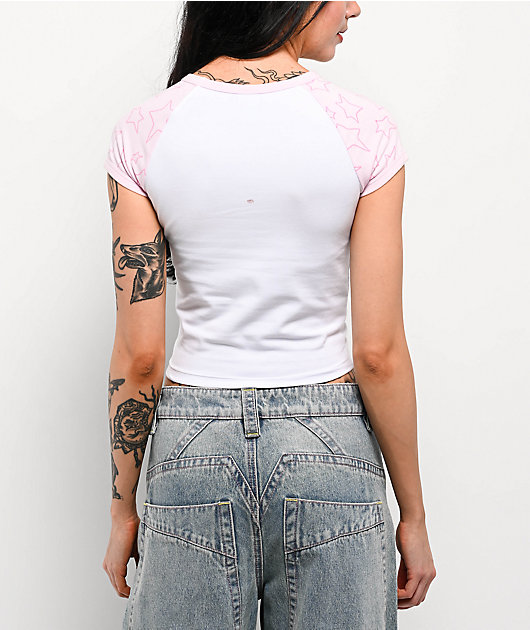 A.LAB Tammie Pink & White Raglan Crop T-Shirt | Zumiez