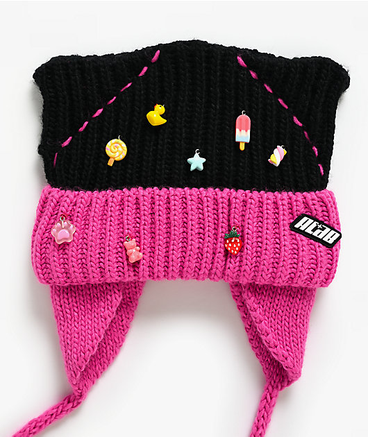 A.LAB Trinket Black & Pink Cat Flap Beanie