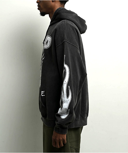 AMP Burning Heart Grey Pigment Dye Hoodie | Zumiez