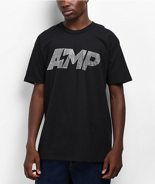AMP Rhinestone Logo Black T-Shirt | Zumiez