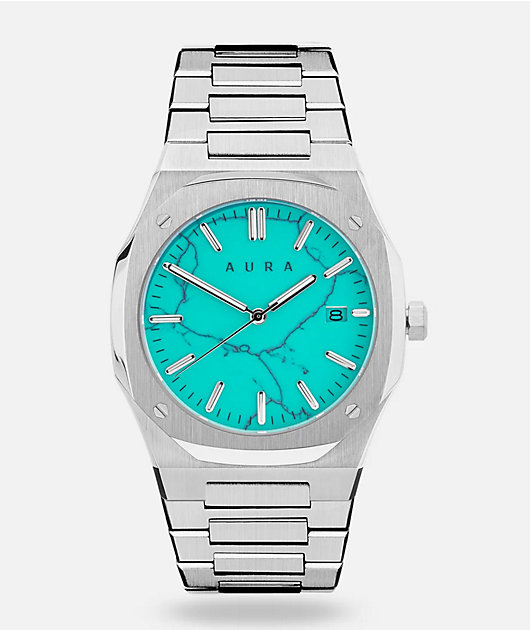 たーこさん AURA AURA Date 003 Steel & Turquoise Analog Watch | Zumiez
