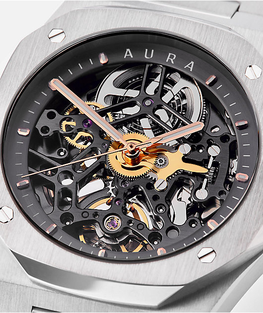AURA Skeleton 002 Silver Analog Watch