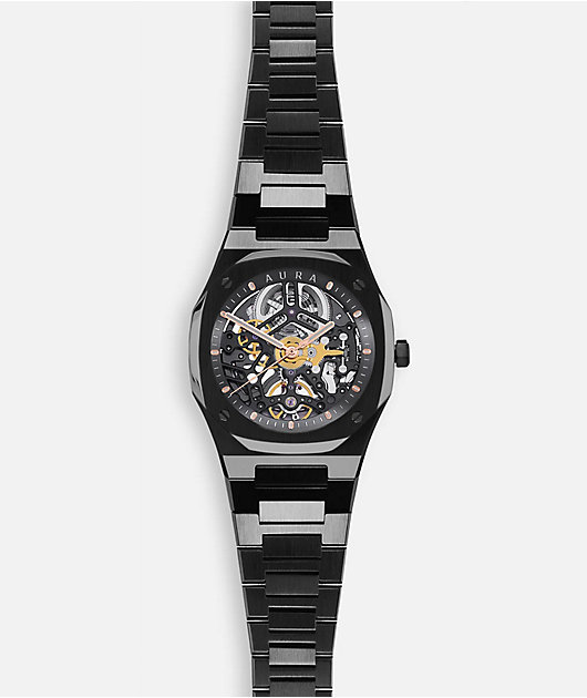 AURA Skeleton Black Analog Watch