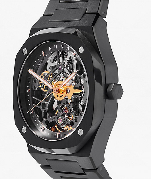 AURA Skeleton Black Analog Watch
