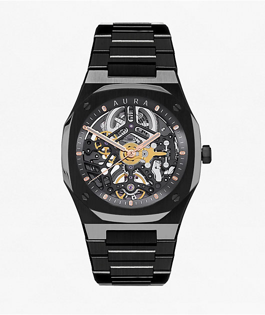 AURA Skeleton Black Analog Watch