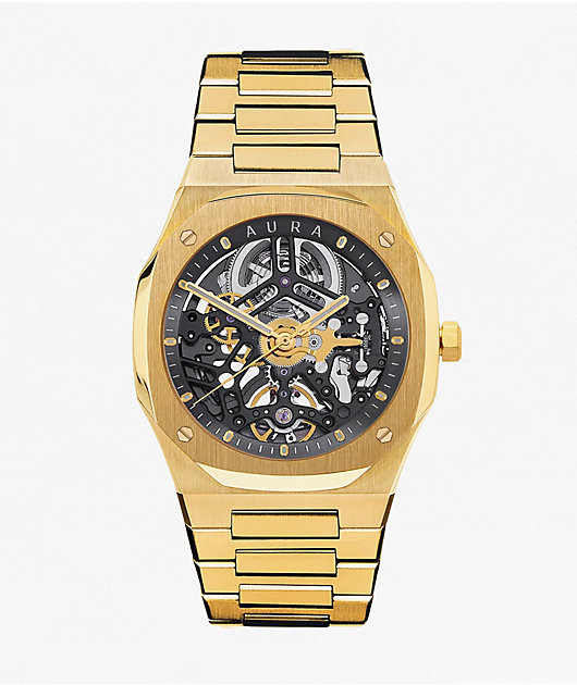 AURA Skeleton Gold Analog Watch
