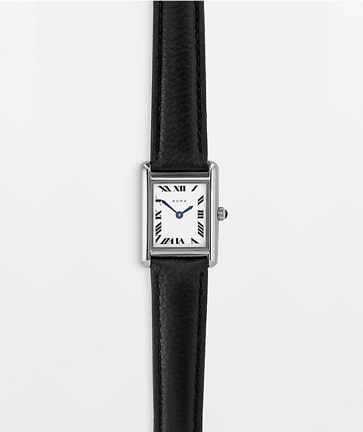 AURA Tank Steel Black & Silver Analog Watch