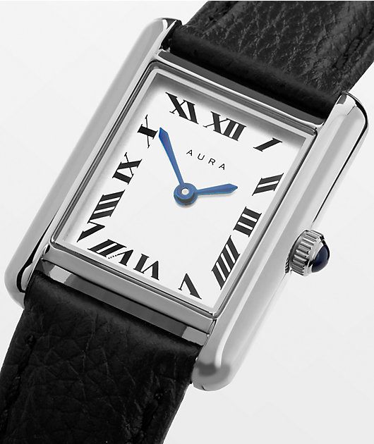 AURA Tank Steel Black & Silver Analog Watch