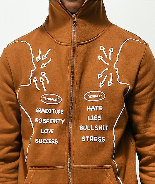 Above The Norm Inhale Brown & White Full Zip Hoodie