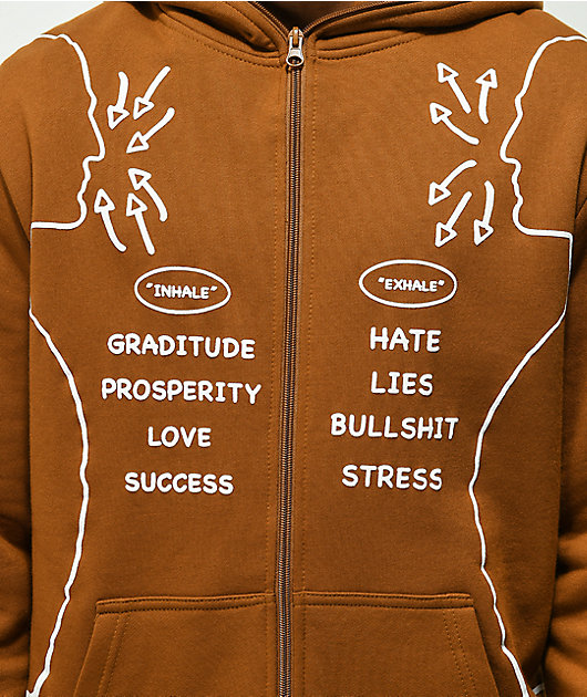 Above The Norm Inhale Brown & White Full Zip Hoodie