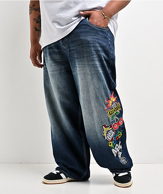Adam Bomb Variety Patch Blue Wash Baggy Jeans | Zumiez