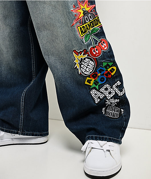 Adam Bomb Variety Patch Blue Wash Baggy Jeans | Zumiez